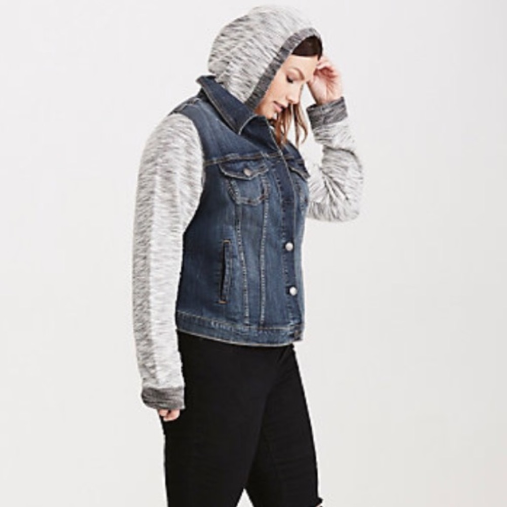 Torrid French Terry Hooded Jean Denim Jacket - Picture 4 of 6